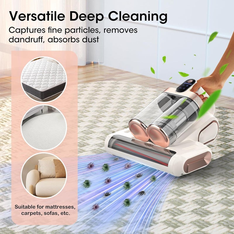 XIAOLANG Mattress Vacuum Cleaner Cordless 16Kpa Bed Handheld Vacuum, Vacuum Cleaner with 253.7nm UV-C Light,HEPA Filter & Ultrasonic, Portable Vacuums for Bed Sofa Couch Crib Gifts for women men her white - Image 2